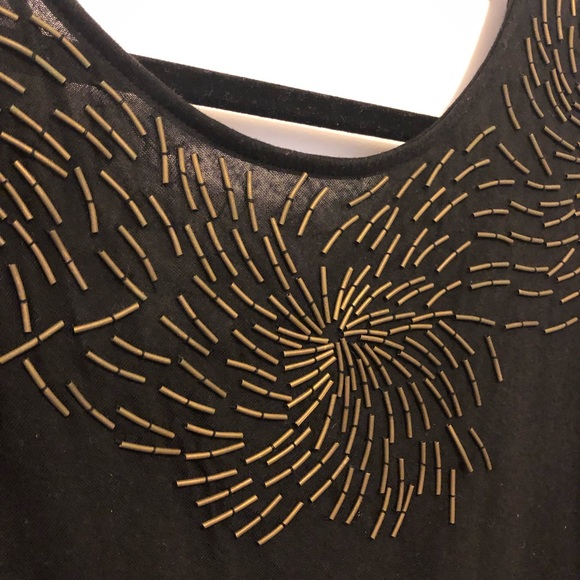 Black Open Back Shirt w/ Gold Beading - Picture 2 of 3